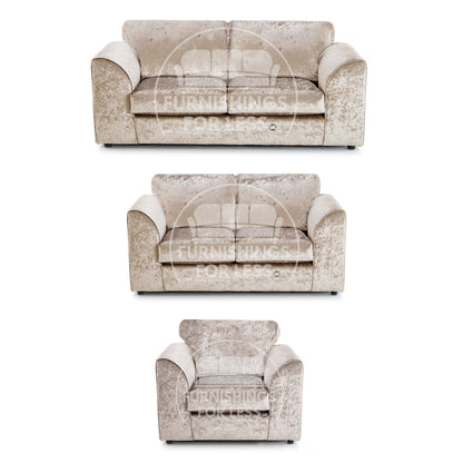 Crystal Crushed Velvet 3 Piece Sofa Suite Full Back