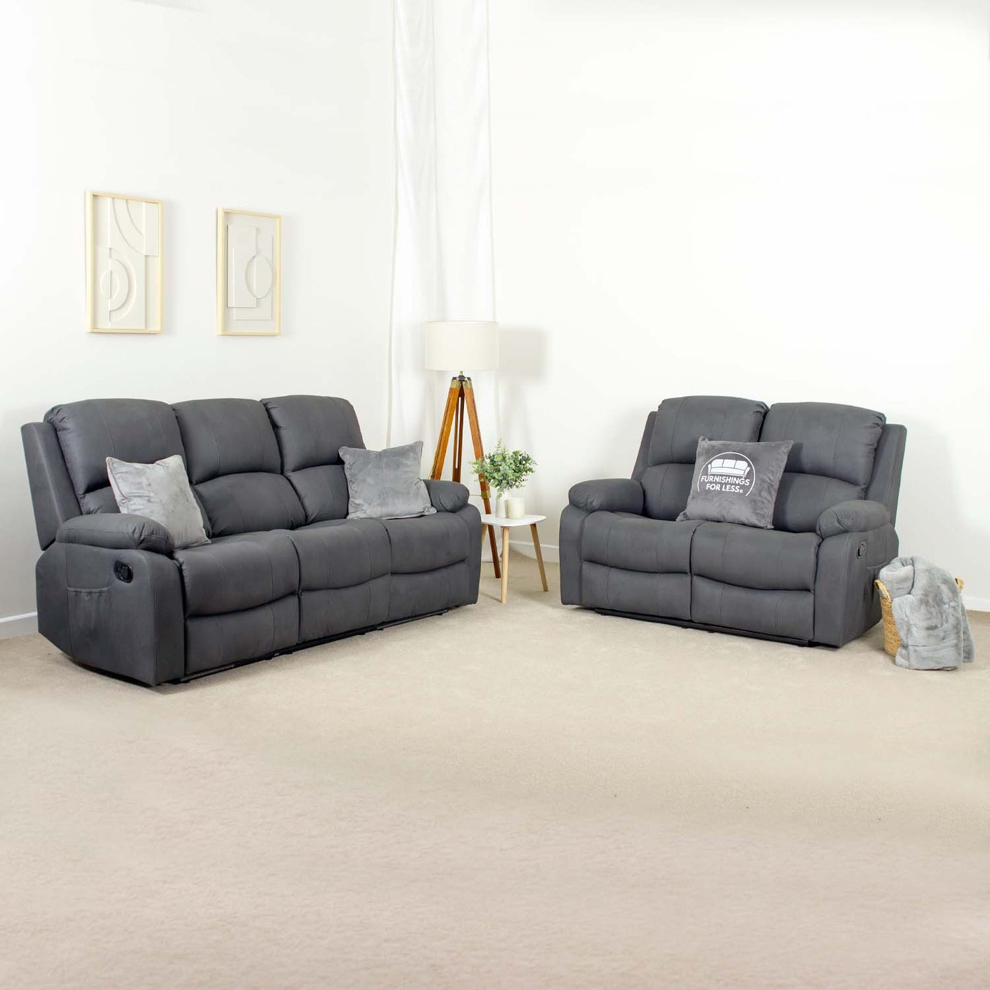 Alaska Full Fabric Reclining Sofa Suite 3 + 2 - Grey