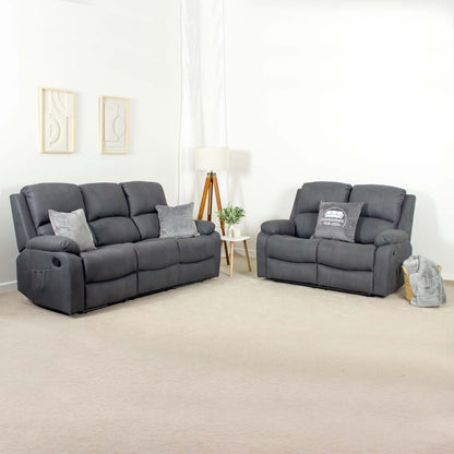 Alaska Full Fabric Reclining Sofa Suite 3 + 2 - Grey