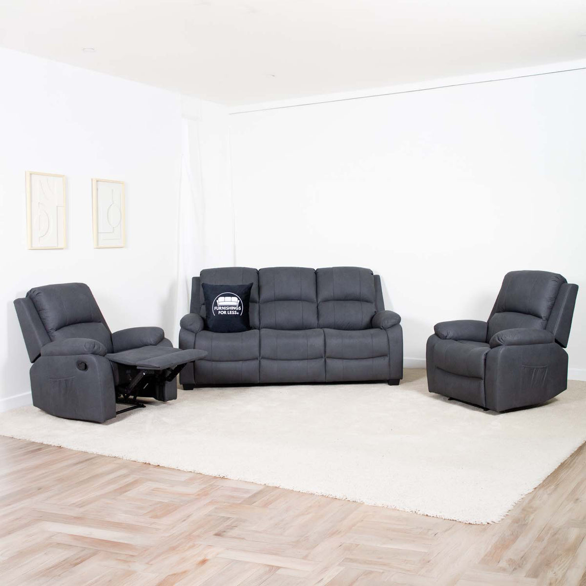 Alaska Grey Full Fabric 3 Piece Sofa Suite