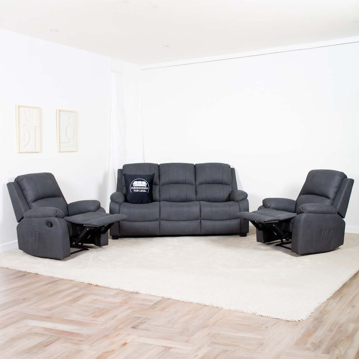 Alaska Grey Full Fabric 3 Piece Sofa Suite