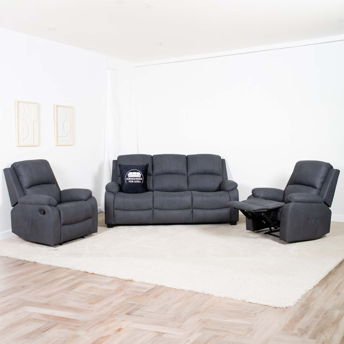 Alaska Grey Full Fabric 3 Piece Sofa Suite