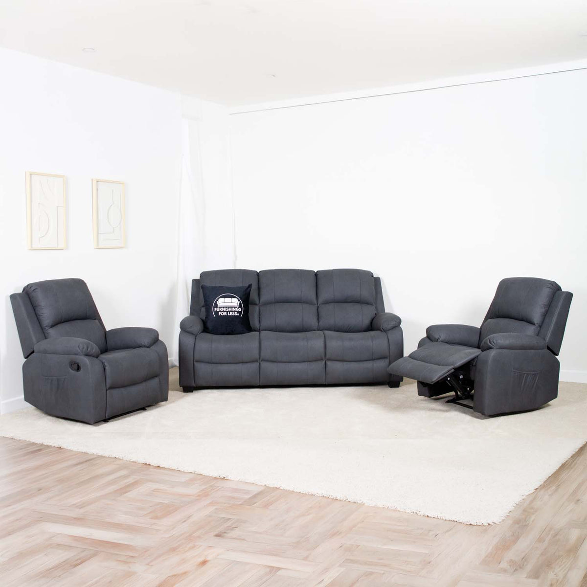 Alaska Grey Full Fabric 3 Piece Sofa Suite