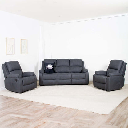 Alaska Grey Full Fabric 3 Piece Sofa Suite