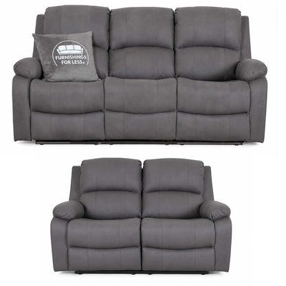 Alaska Full Fabric Reclining Sofa Suite 3 + 2 - Grey