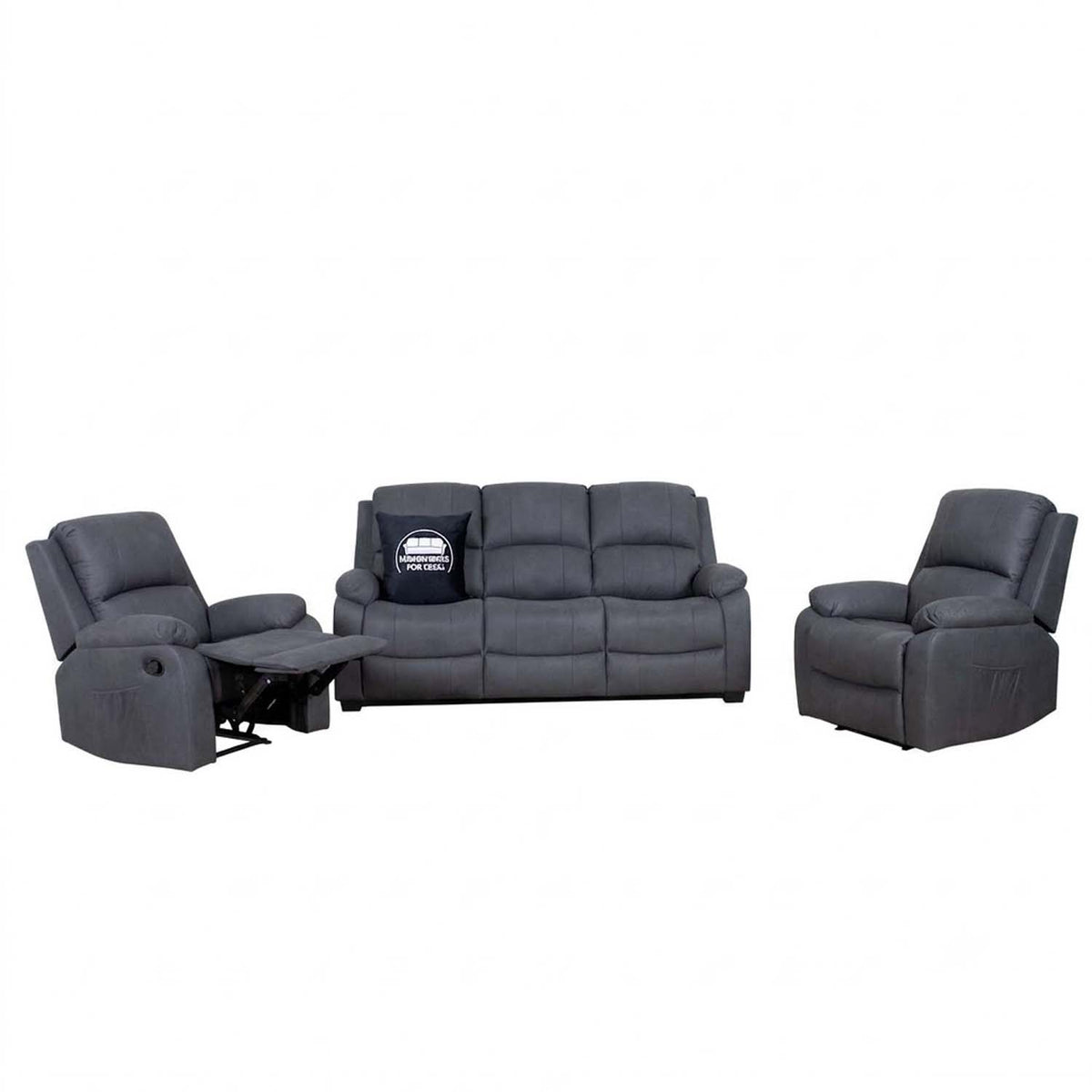 Alaska Grey Full Fabric 3 Piece Sofa Suite