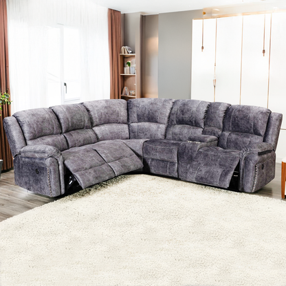 Galaxy Velvet Fabric Electric Reclining Corner Sofa With Console