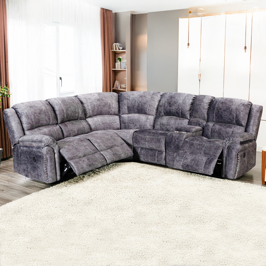 Galaxy Velvet Fabric Electric Reclining Corner Sofa With Console