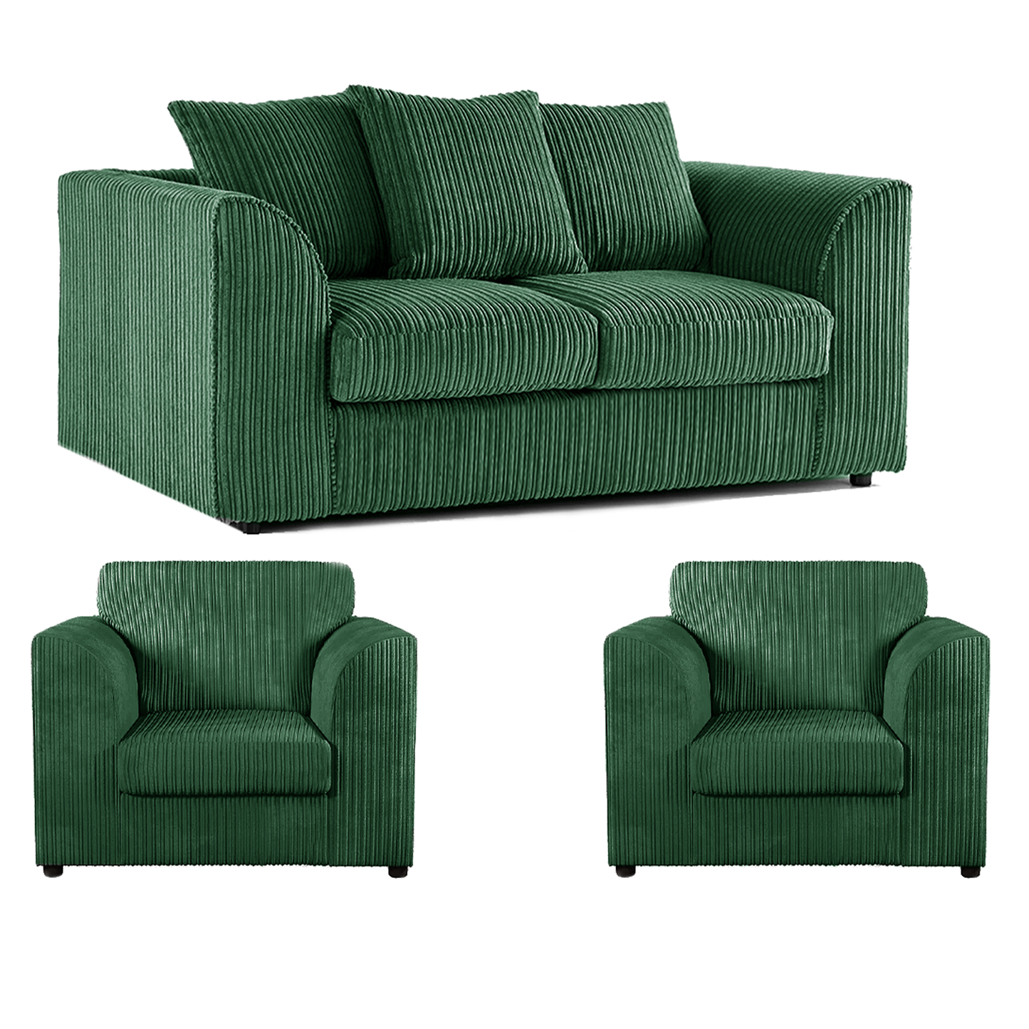 Luxor Jumbo Cord 2 Seater and 2 x Armchairs - Scatter Back