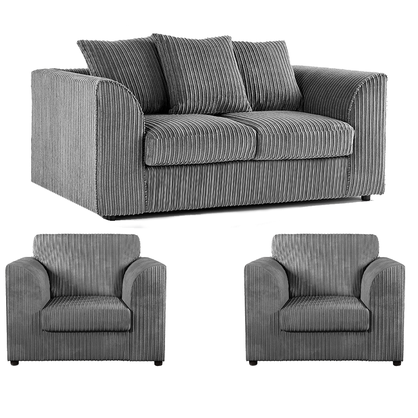 Luxor Jumbo Cord 2 Seater and 2 x Armchairs - Scatter Back