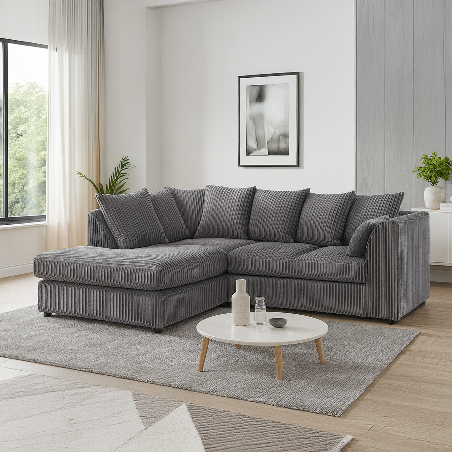 Luxor Cord Fabric 4 Seater Corner Sofa Scatter Back