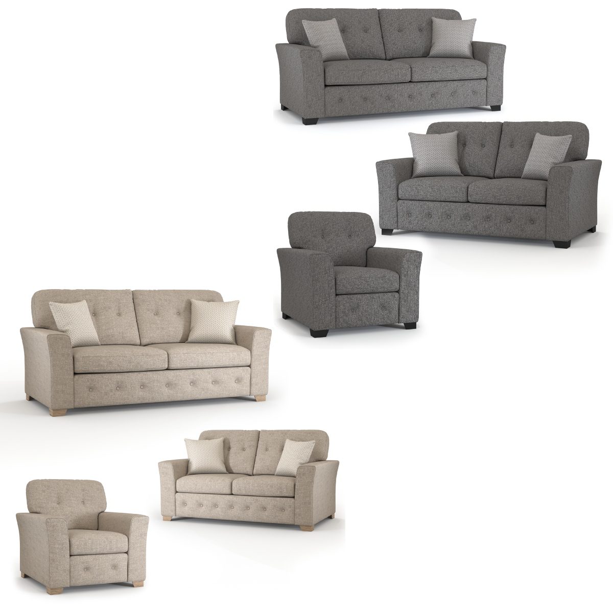Hartley Fullback Tufted 3 Piece Sofa Suite