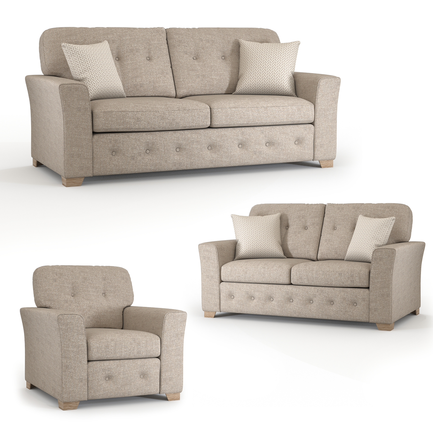 Hartley Fullback Tufted 3 Piece Sofa Suite