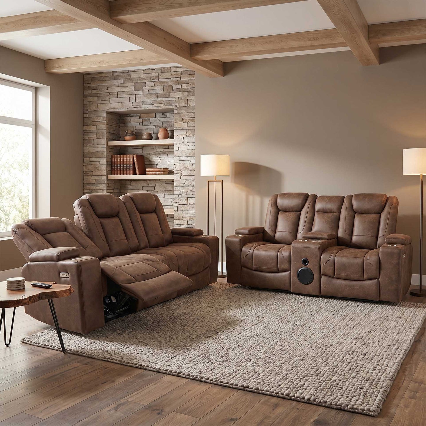 Juniper Electric Recliner 3 + 2 Sofa Suite USB Cup Holders Brown or Grey