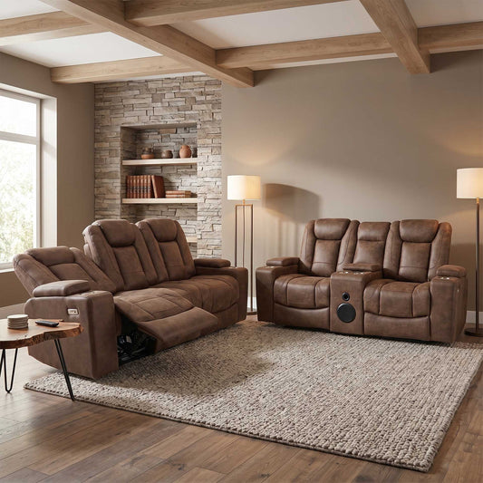 Juniper Electric Recliner 3 + 2 Sofa Suite USB Cup Holders Brown or Grey
