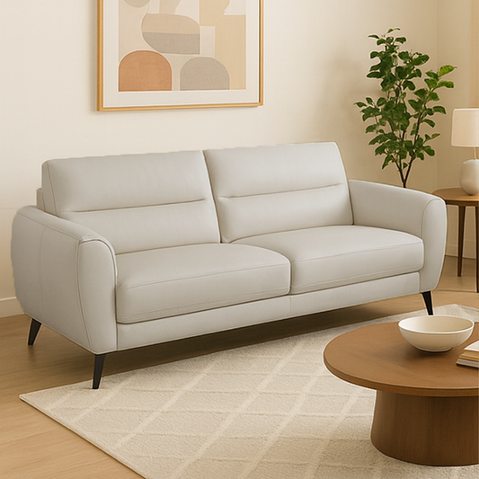 Leo Cream Leather Aire 3 Seater Sofa