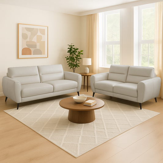 Leo Cream Leather Aire 3 + 2 Sofa Suite