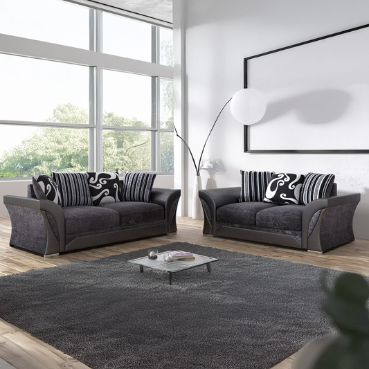 Lisbon Mixed Black and Grey Fabric Sofa Suite