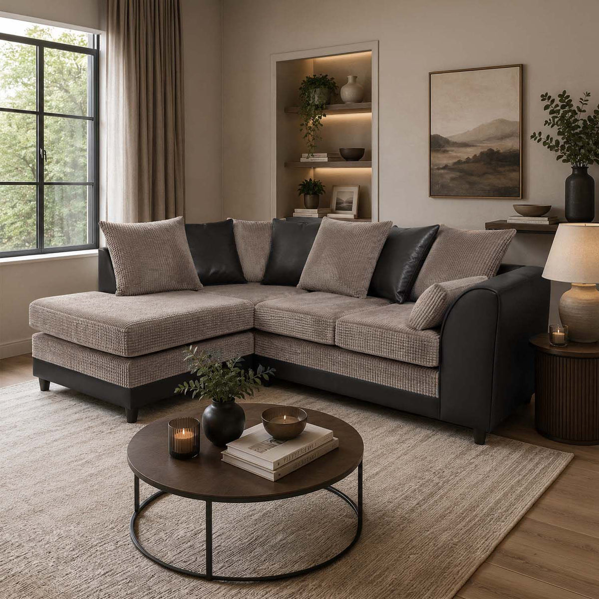 Luca Mixed Fabric 4 Seater Corner Sofa - Scatter Back
