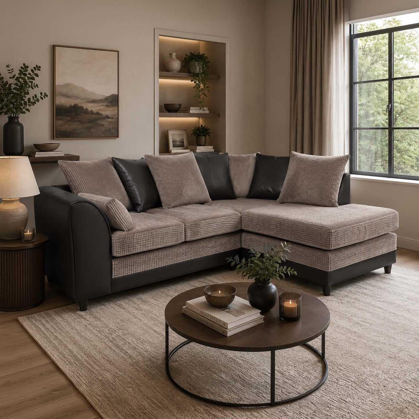 Luca Mixed Fabric 4 Seater Corner Sofa - Scatter Back
