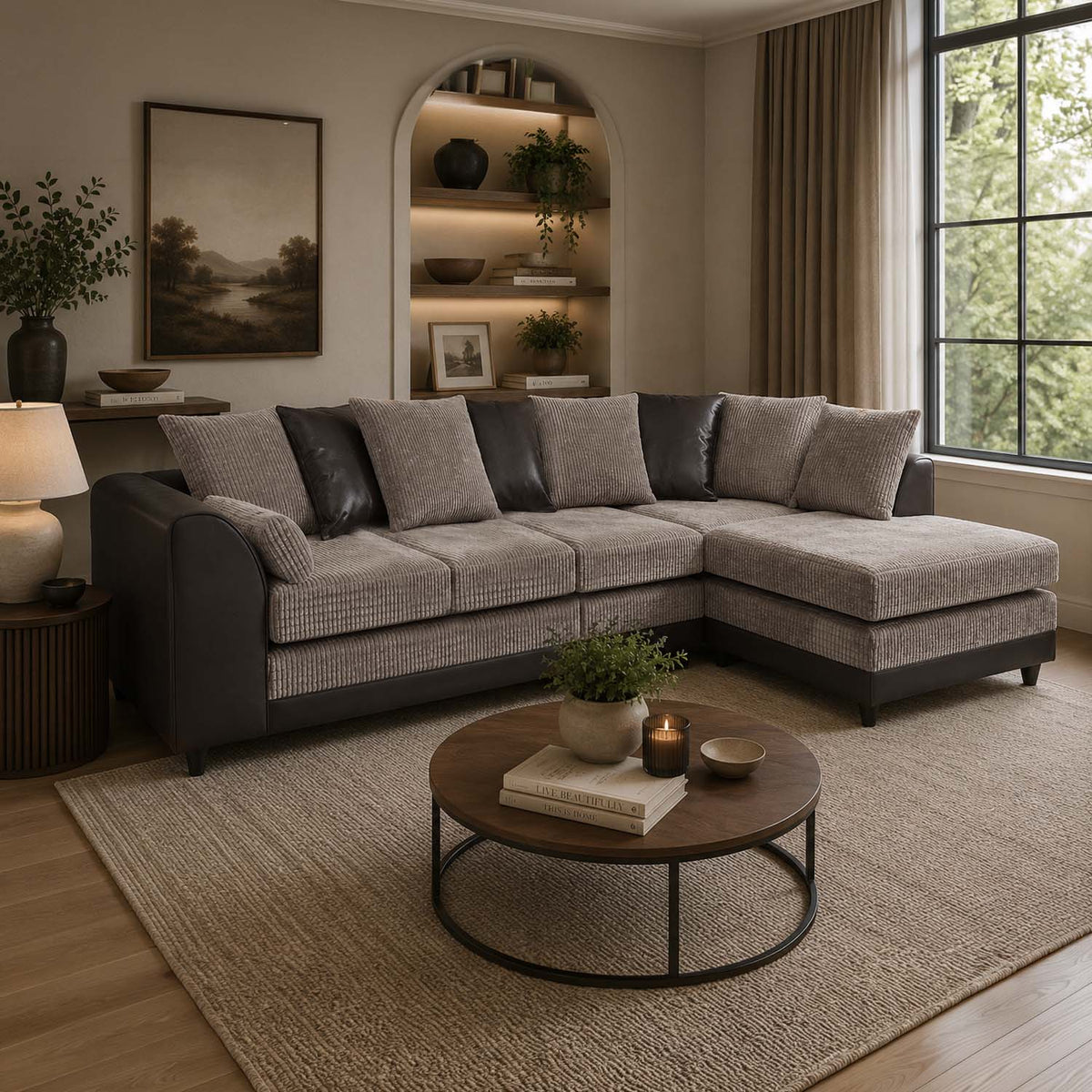 Luca Mixed Fabric 5 Seater Corner Sofa - Scatter Back