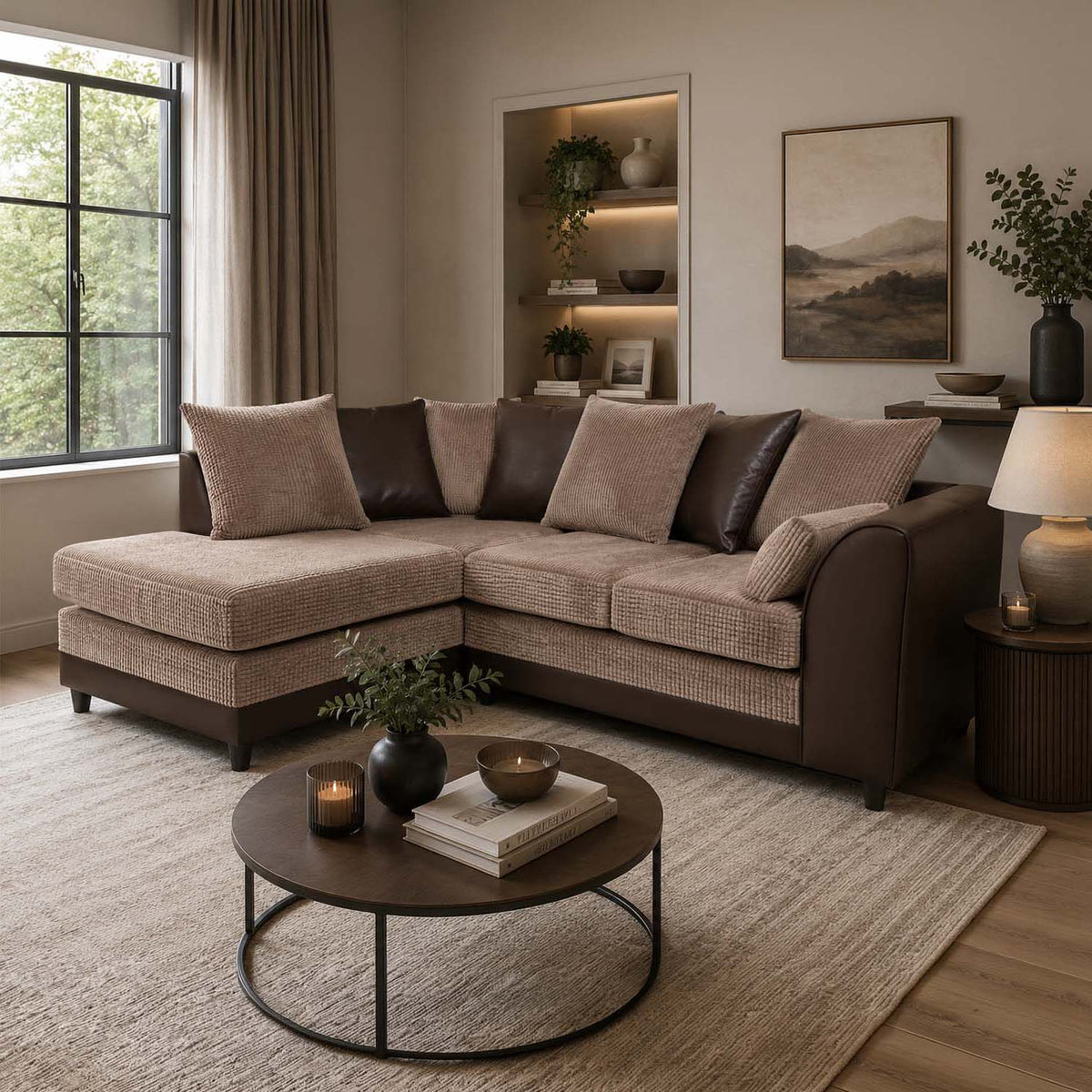 Luca Mixed Fabric 4 Seater Corner Sofa - Scatter Back