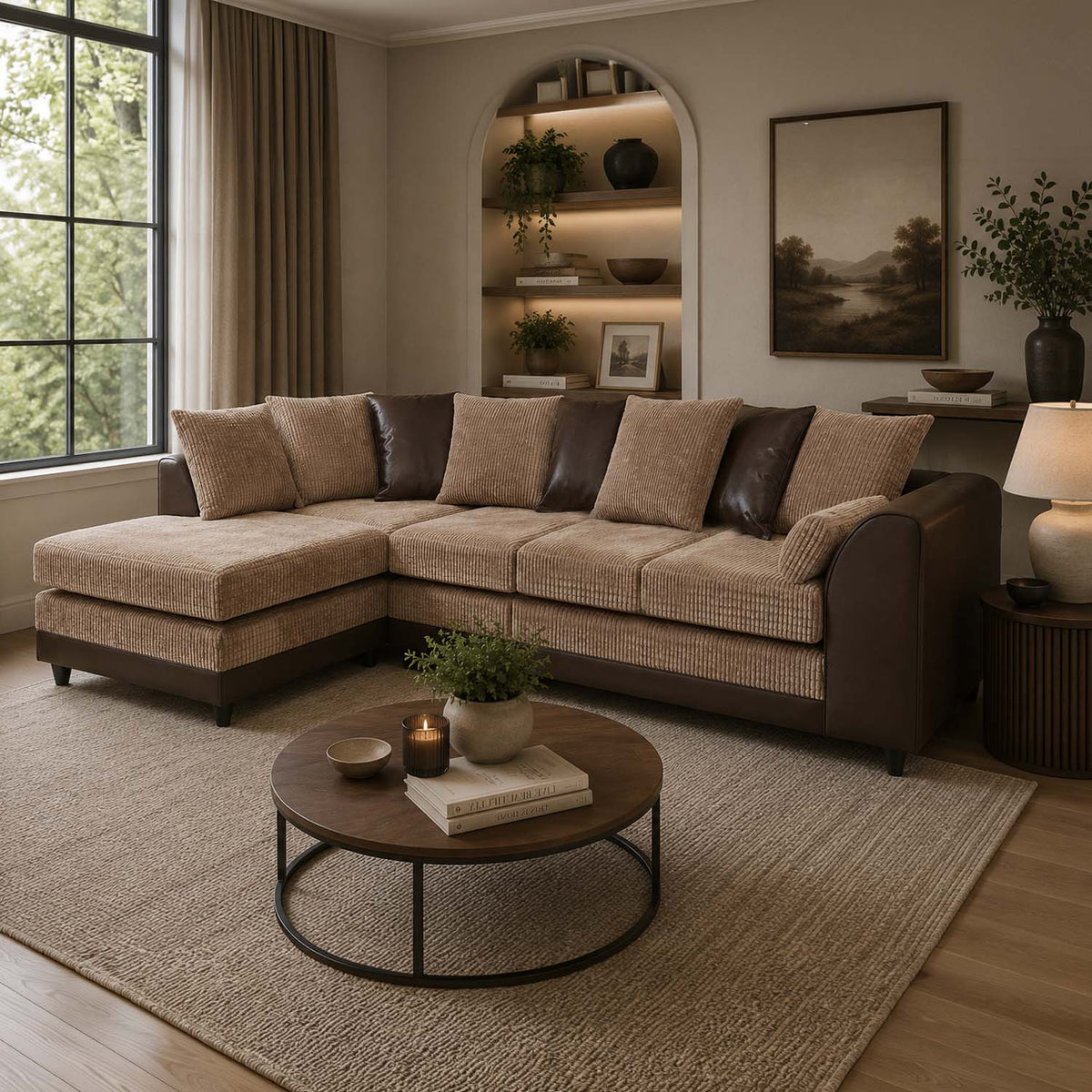 Luca Mixed Fabric 5 Seater Corner Sofa - Scatter Back