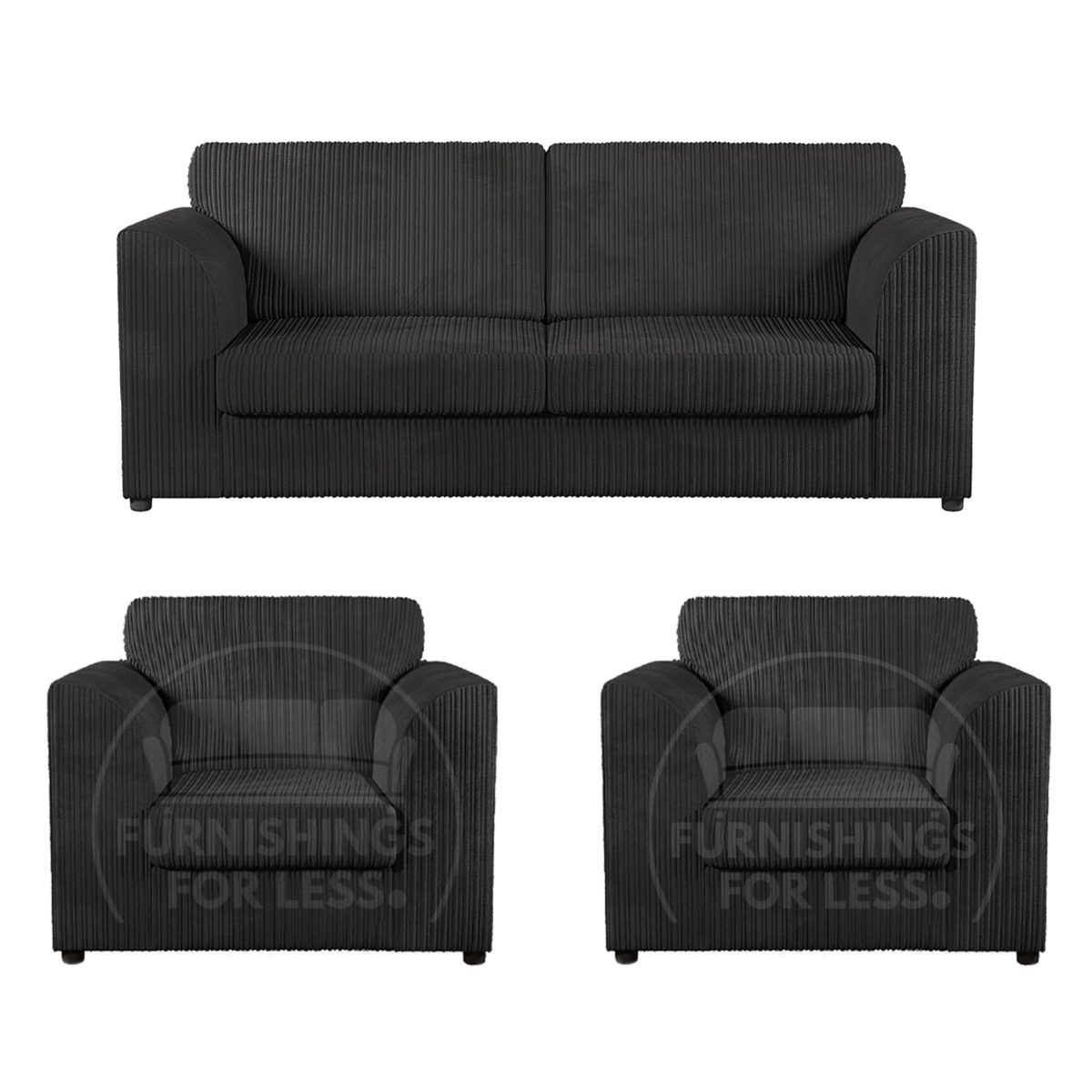 Luxor Full Jumbo Cord 3 Seater and 2 x Armchairs - Full Back