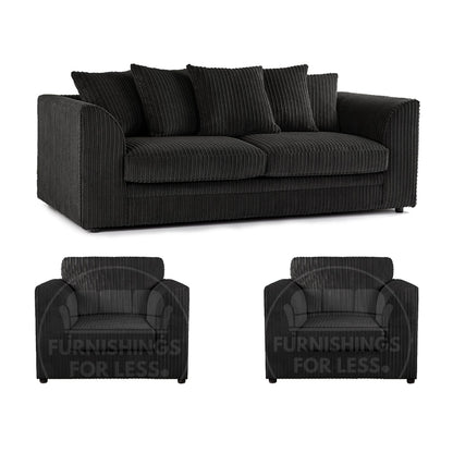 Luxor Full Jumbo Cord 3 Seater and 2 x Armchairs - Scatter Back