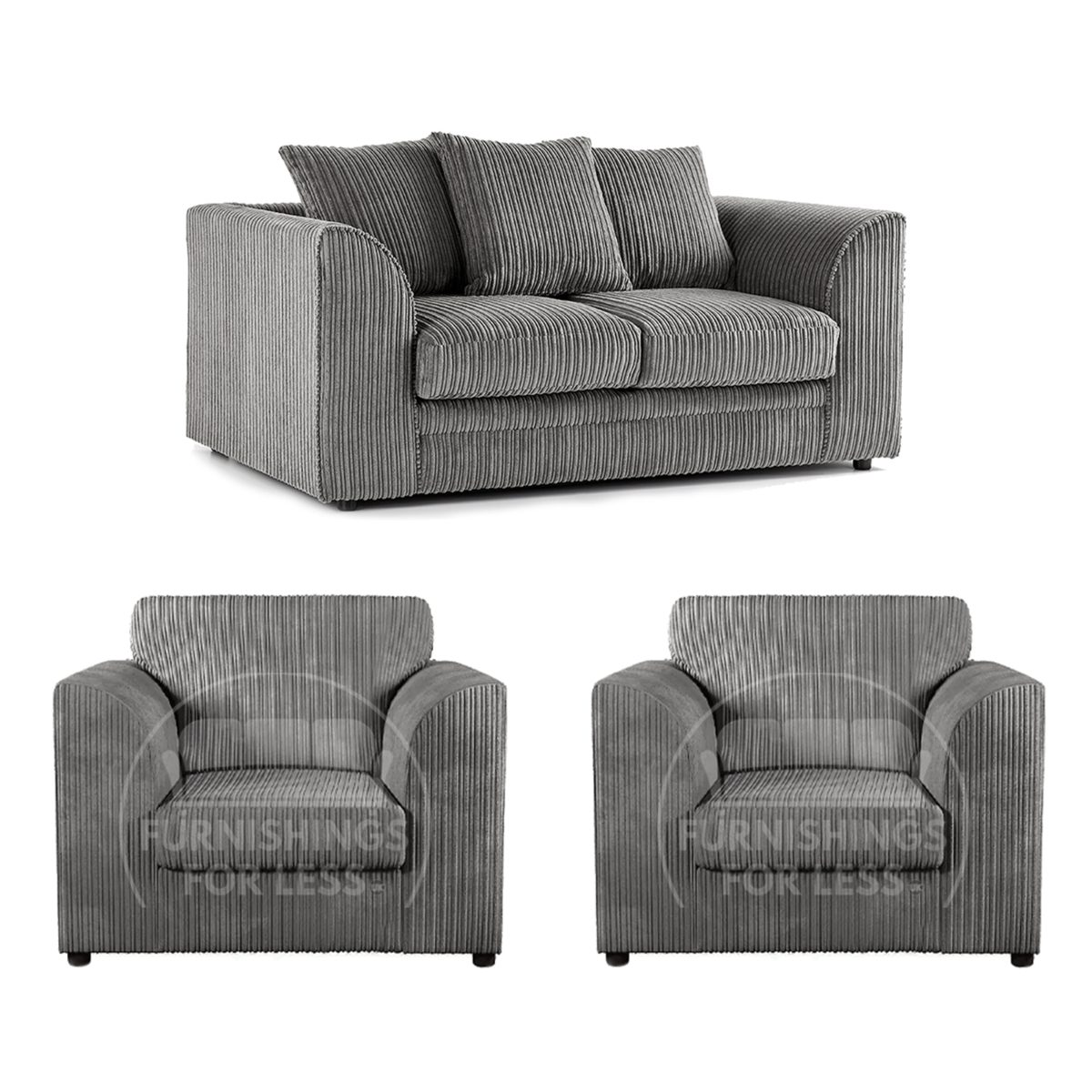 Luxor Full Jumbo Cord 2 Seater and 2 x Armchairs - Scatter Back