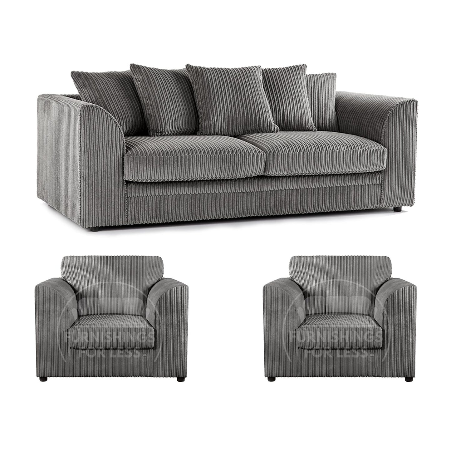 Luxor Full Jumbo Cord 3 Seater and 2 x Armchairs - Scatter Back