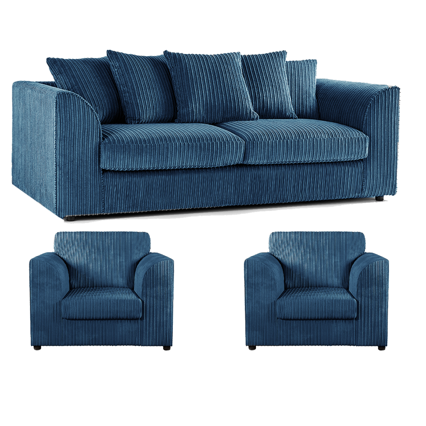 Luxor Full Jumbo Cord 3 Seater and 2 x Armchairs - Scatter Back
