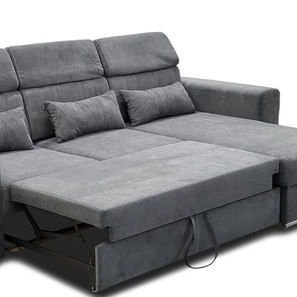 Miami Grey Fabric Corner Sofa Bed With Storage and Headrests - 3