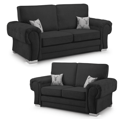 Milan Chesterfield Fabric 3 + 2 Seater Sofa Suite - Full Back