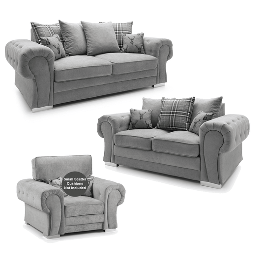 Milan Chesterfield Fabric 3 Piece Sofa Suite - Scatter Back