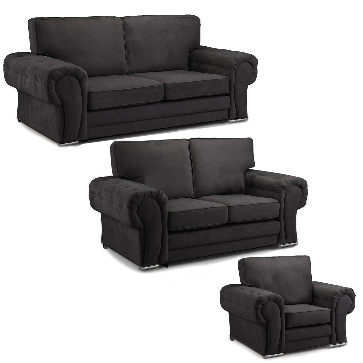 Milan Chesterfield Fabric 3 Piece Sofa Suite - Full Back