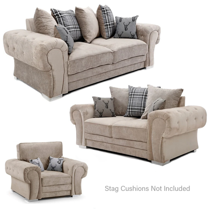 Milan Chesterfield Fabric 3 Piece Sofa Suite - Scatter Back