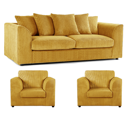 Luxor Full Jumbo Cord 3 Seater and 2 x Armchairs - Scatter Back