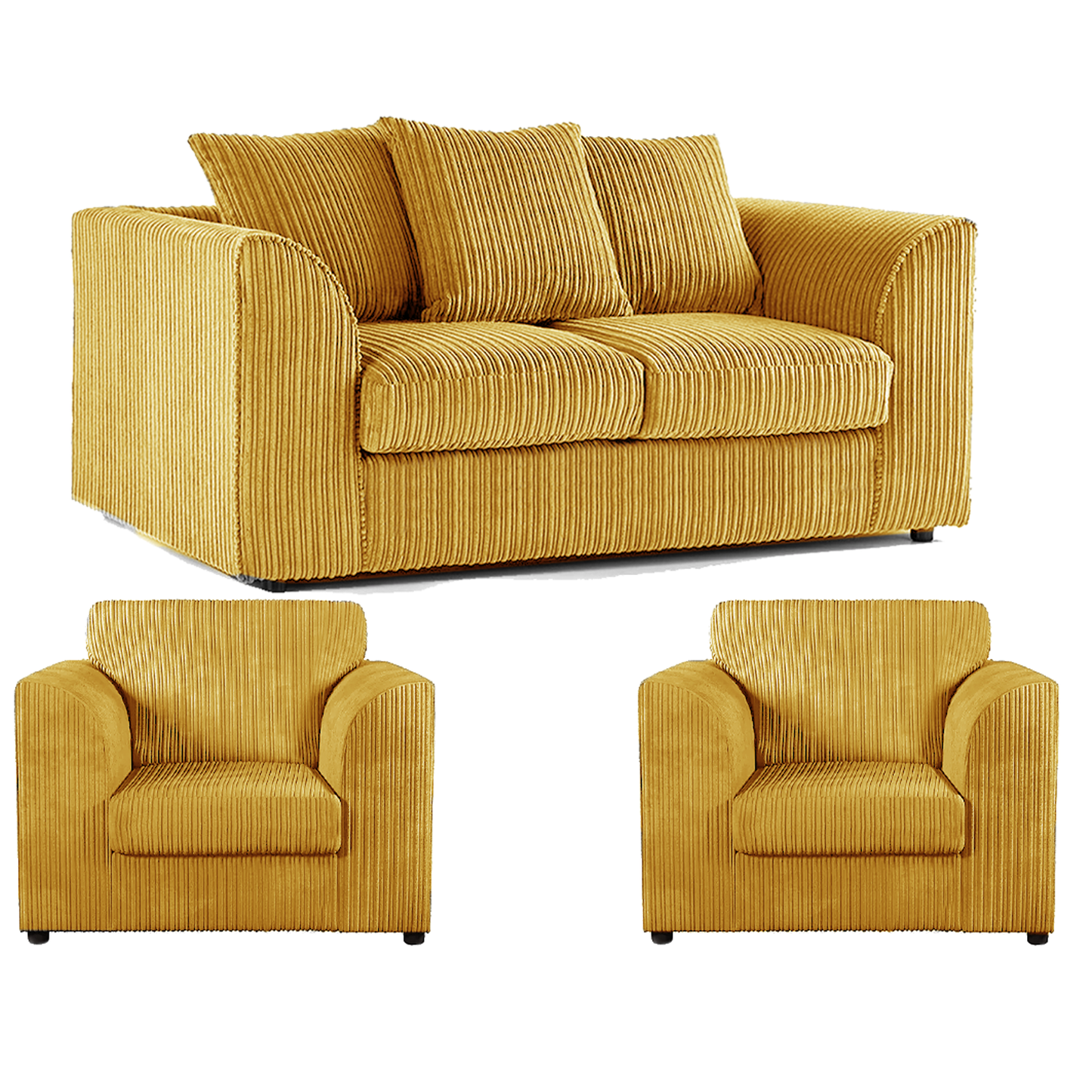 Luxor Jumbo Cord 2 Seater and 2 x Armchairs - Scatter Back