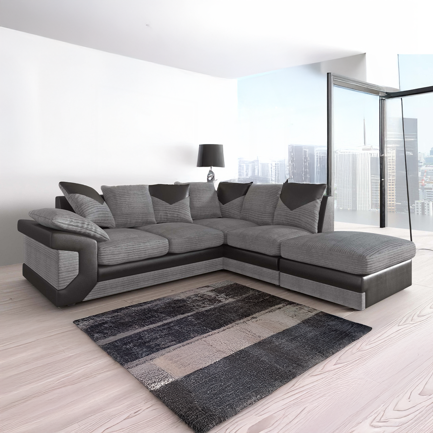 Dino Mixed Fabric Corner Sofa with Footstool