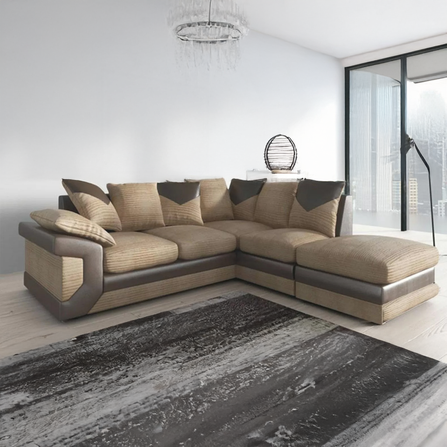 Dino Mixed Fabric Corner Sofa with Footstool