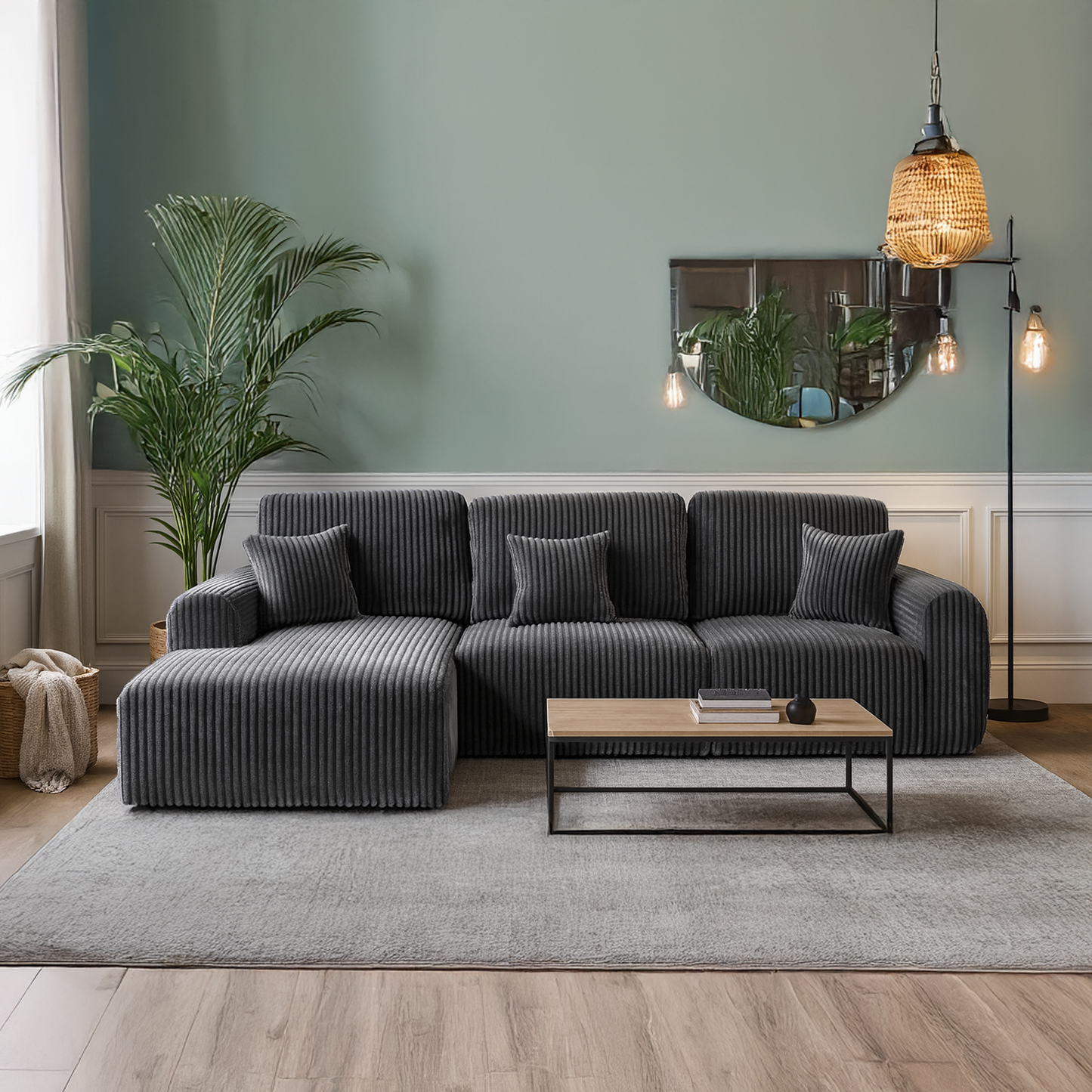 Vinci Soft Chunky Jumbo Cord 4 Seater Corner Sofa