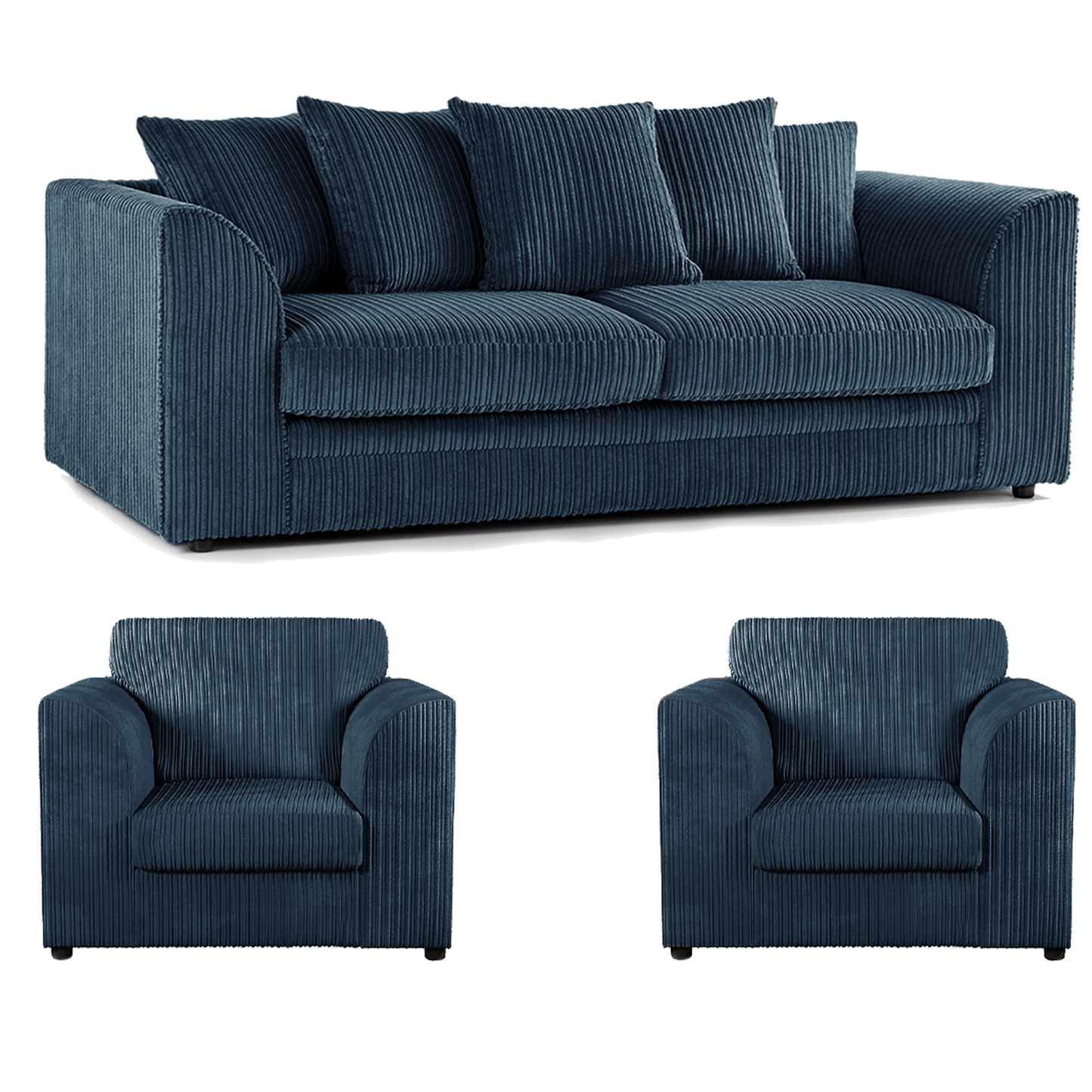Luxor Full Jumbo Cord 3 Seater and 2 x Armchairs - Scatter Back