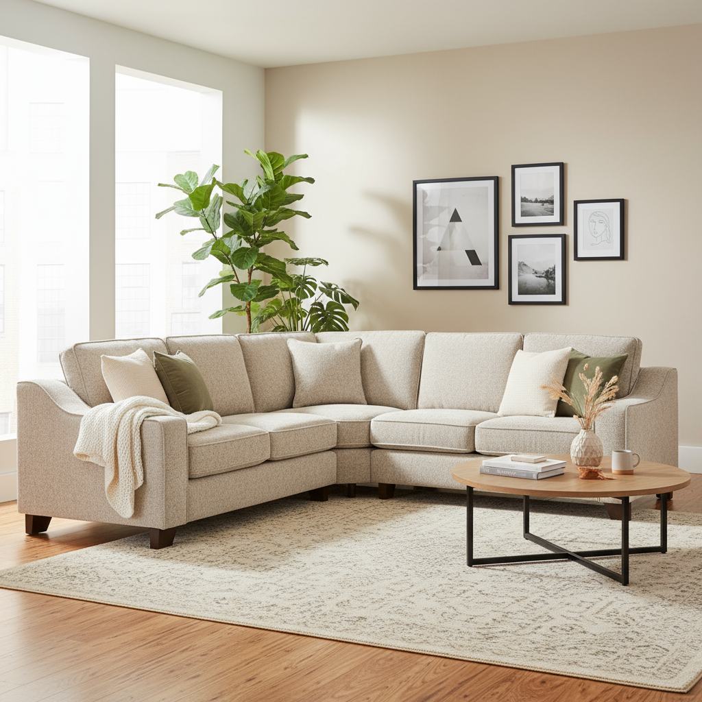 Nebraska Beige 5 Seater Corner Sofa Full Back