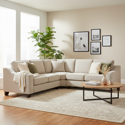 Nebraska Beige 5 Seater Corner Sofa Full Back