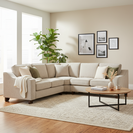 Nebraska Beige 5 Seater Corner Sofa Full Back