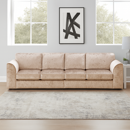 Crystal Crushed Velvet Long Fabric 4 Seater Sofa Full Back