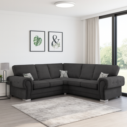 Milan Chesterfield Fabric 5 Seater Corner Sofa - Full Back