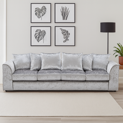 Crystal Crushed Velvet Long Fabric 4 Seater Sofa Scatter back