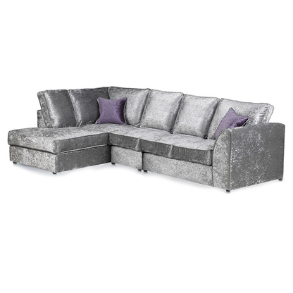 Crystal Crushed Velvet Full Back 5 Seater L Shaped Corner Sofa